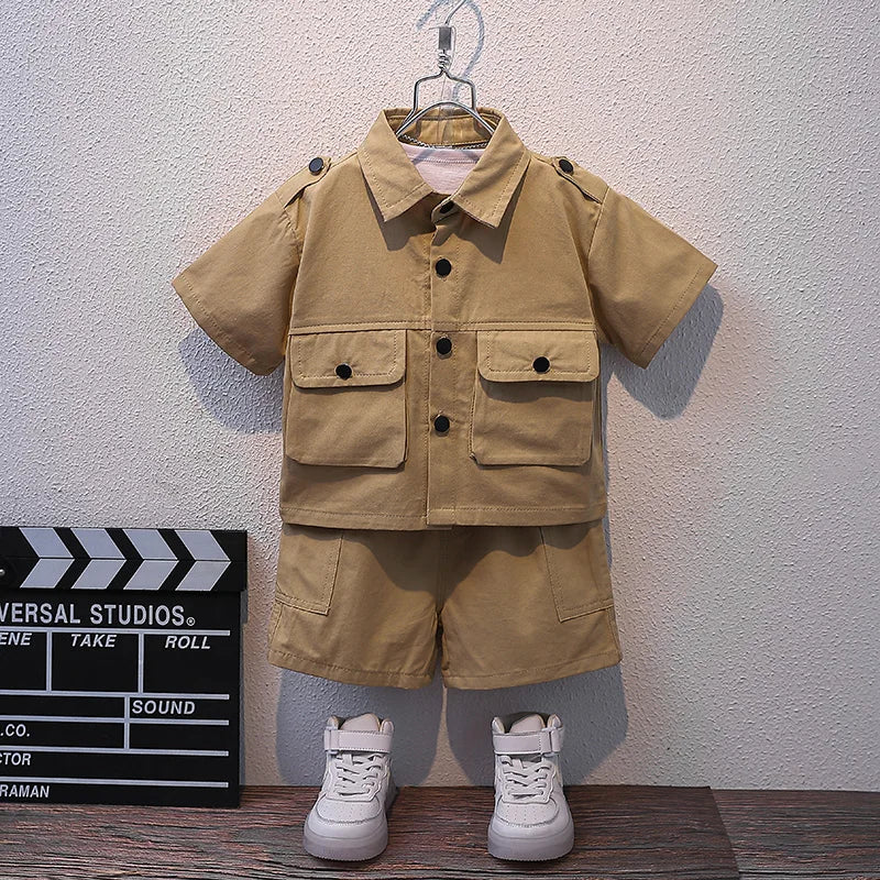 Boys Short Sleeve Button Shirt + Cargo 2-pc Shorts Set