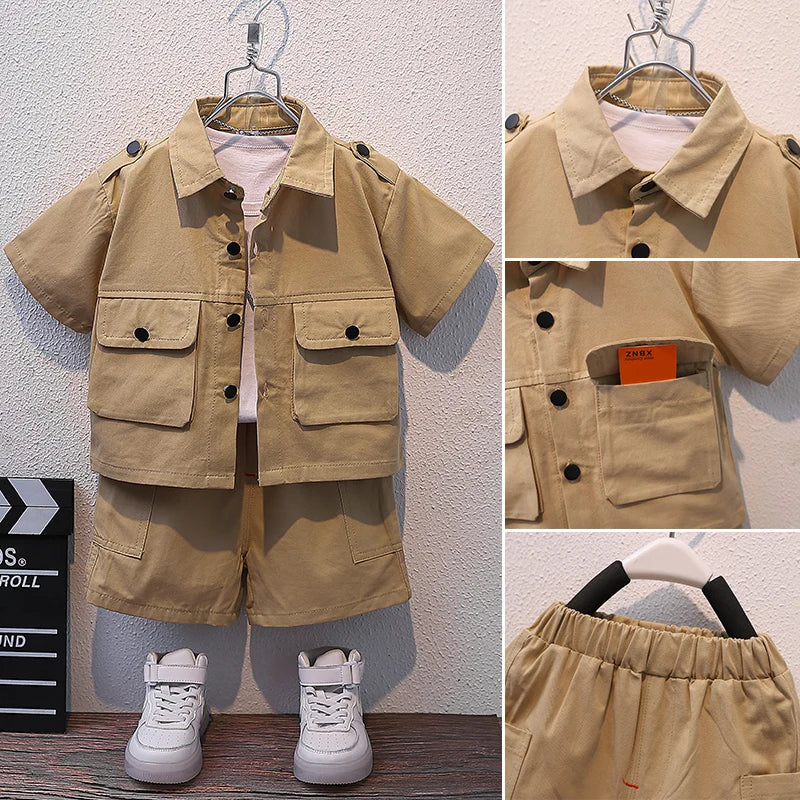 Boys Short Sleeve Button Shirt + Cargo 2-pc Shorts Set