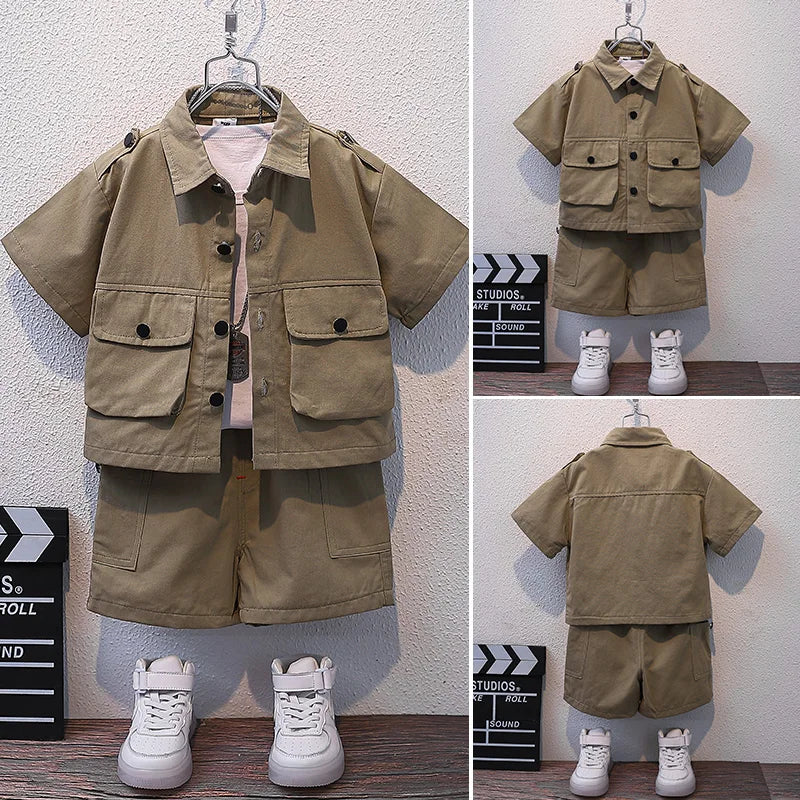 Boys Short Sleeve Button Shirt + Cargo 2-pc Shorts Set