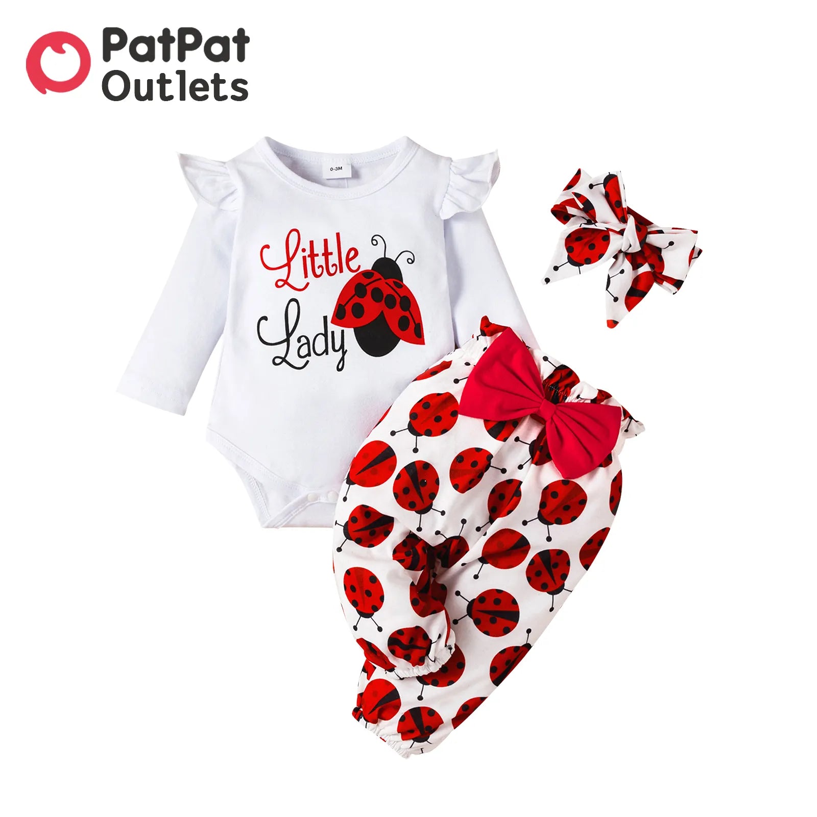 3-pc Ladybug Romper Bowknot Headband Set