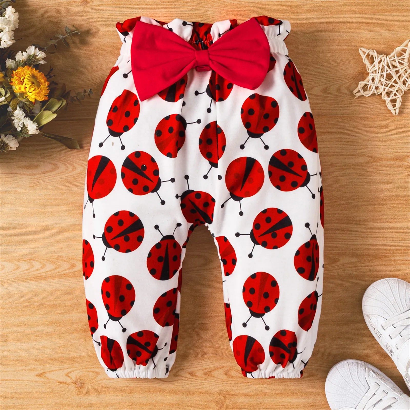 3-pc Ladybug Romper Bowknot Headband Set