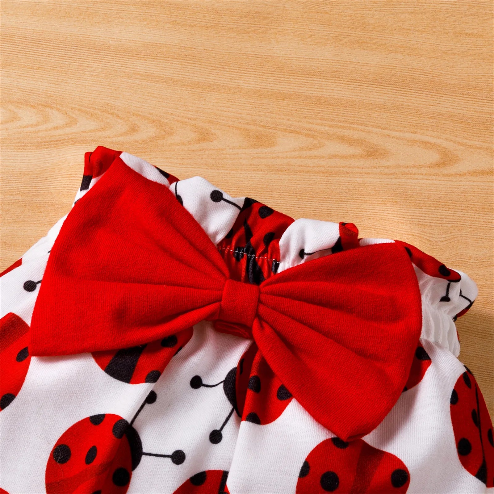 3-pc Ladybug Romper Bowknot Headband Set