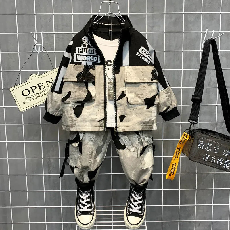 Sports Letter Jacket with Pants 2Pcs Set